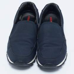 Prada Navy Blue Canvas Low Top Sneakers Size 43