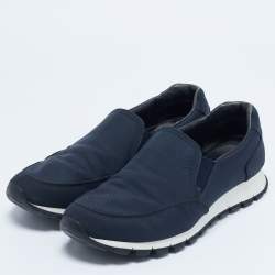Prada Navy Blue Canvas Low Top Sneakers Size 43