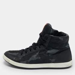 Prada Tricolor Leather And Fabric Camouflage High Top Sneakers Size 44