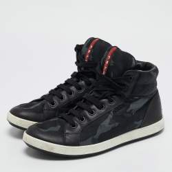 Prada Tricolor Leather And Fabric Camouflage High Top Sneakers Size 44