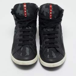 Prada Tricolor Leather And Fabric Camouflage High Top Sneakers Size 44
