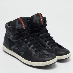 Prada Tricolor Leather And Fabric Camouflage High Top Sneakers Size 44
