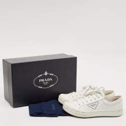 Prada White Leather Cassetta Wheel Sneakers Size 40.5