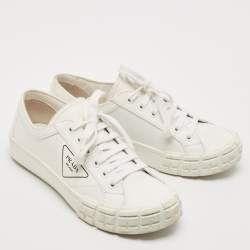 Prada White Leather Cassetta Wheel Sneakers Size 40.5