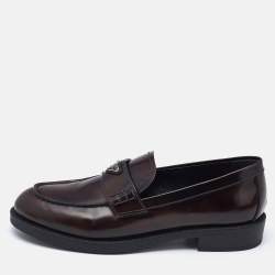 Prada Brown/Black Ombre Brushed Leather Slip On Loafers Size 39
