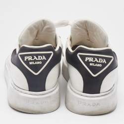 Prada White/Black Leather Macro Low Top Sneakers Size 42