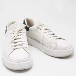 Prada White/Black Leather Macro Low Top Sneakers Size 42