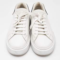Prada White/Black Leather Macro Low Top Sneakers Size 42