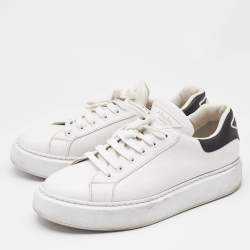 Prada White/Black Leather Macro Low Top Sneakers Size 42