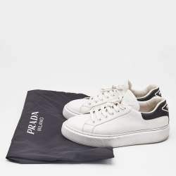 Prada White/Black Leather Macro Low Top Sneakers Size 42