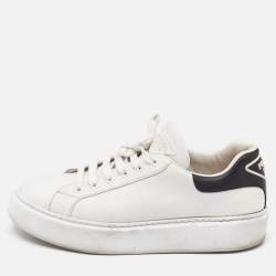 Prada White/Black Leather Macro Low Top Sneakers Size 42