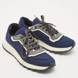 Prada Blue/Grey Nylon and Rubber Low Top Sneakers Size 42
