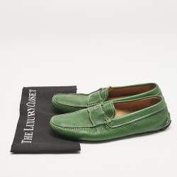 Prada Green Leather Logo Slip On Loafers Size 40