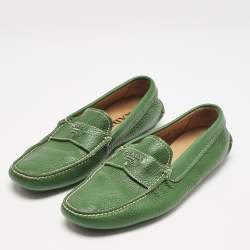 Prada Green Leather Logo Slip On Loafers Size 40