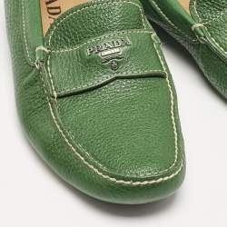 Prada Green Leather Logo Slip On Loafers Size 40