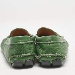 Prada Green Leather Logo Slip On Loafers Size 40