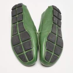 Prada Green Leather Logo Slip On Loafers Size 40