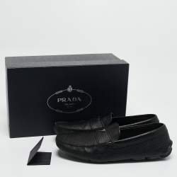 Prada Black Leather Triangle Logo Driver Slip On Loafers Size 43.5