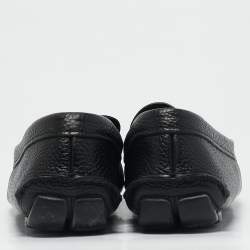 Prada Black Leather Triangle Logo Driver Slip On Loafers Size 43.5