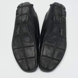 Prada Black Leather Triangle Logo Driver Slip On Loafers Size 43.5