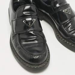 Prada Black Brushed Leather Logo Loafers Size 42