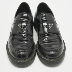 Prada Black Brushed Leather Logo Loafers Size 42