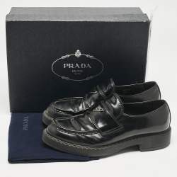 Prada Black Brushed Leather Logo Loafers Size 42