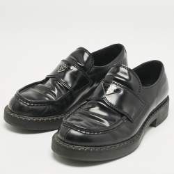 Prada Black Brushed Leather Logo Loafers Size 42