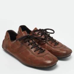 Prada Brown Leather Lace Up Sneakers Size 44