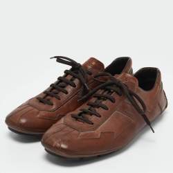 Prada Brown Leather Lace Up Sneakers Size 44