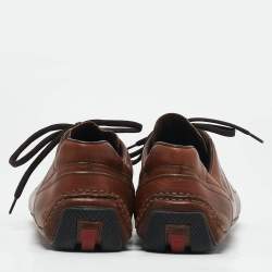 Prada Brown Leather Lace Up Sneakers Size 44
