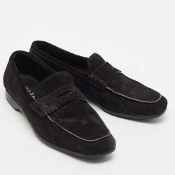 Prada Black Suede Penny Slip On Loafers Size 41