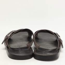 Prada Brown Leather Crisscross Slide Sandals Size 43.5
