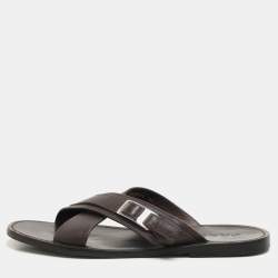 Prada Brown Leather Crisscross Slide Sandals Size 43.5