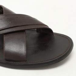 Prada Brown Leather Crisscross Slide Sandals Size 43.5