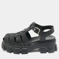 Prada Black Rubber Monolith Sandals Size 42