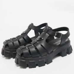 Prada Black Rubber Monolith Sandals Size 42