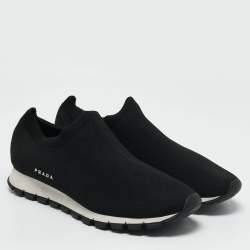 Prada Black Knit Fabric Slip On Sneakers Size 40.5