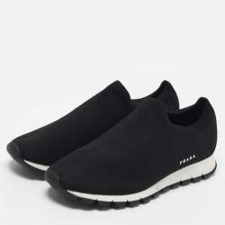 Prada Black Knit Fabric Slip On Sneakers Size 40.5