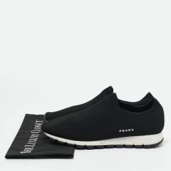 Prada Black Knit Fabric Slip On Sneakers Size 40.5