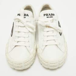 Prada White Nylon Double Wheel Lace Up Sneakers Size 41