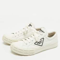 Prada White Nylon Double Wheel Lace Up Sneakers Size 41