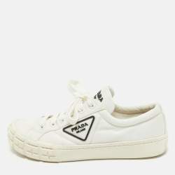 Prada White Nylon Double Wheel Lace Up Sneakers Size 41