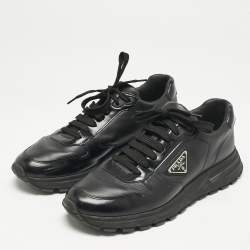 Prada Black Leather Prax 01 Low Top Sneakers Size 43