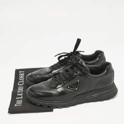 Prada Black Leather Prax 01 Low Top Sneakers Size 43