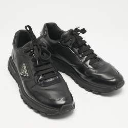 Prada Black Leather Prax 01 Low Top Sneakers Size 43