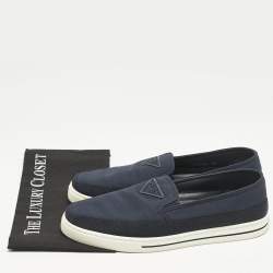 Prada Navy Blue Canvas Low Top Sneakers Size 42.5