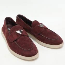 Prada Burgundy Suede Logo Loafers Size 39.5