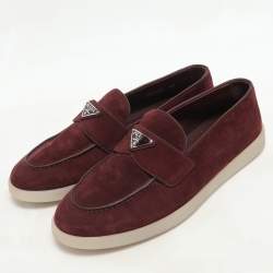 Prada Burgundy Suede Logo Loafers Size 39.5