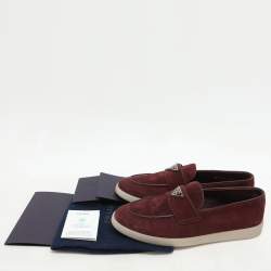 Prada Burgundy Suede Logo Loafers Size 39.5